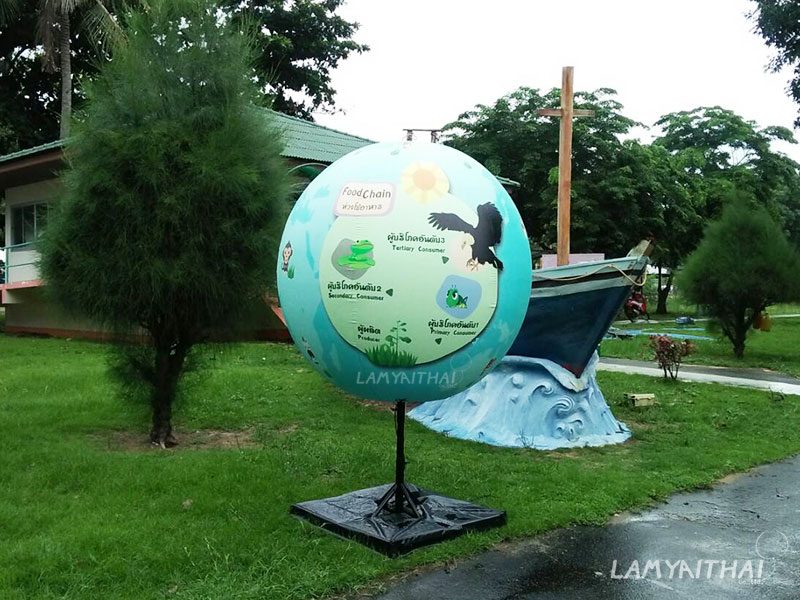 บอลลูนโฆษณาทรงลูกโลกพิมพ์ลาย Food Chain ตั้งในสวนโรงเรียน