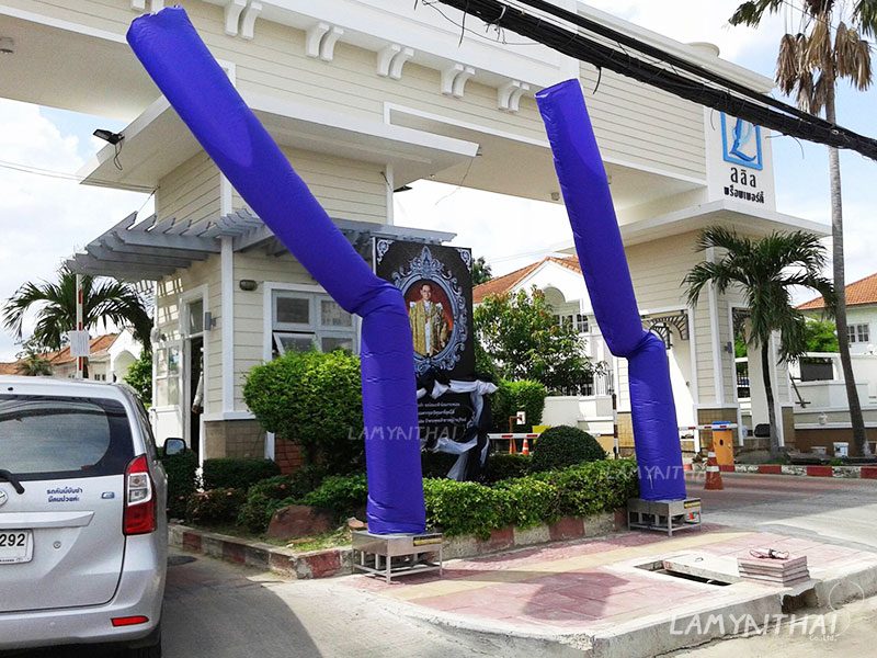 สกายทูปสีน้ำเงินคู่ตั้งหน้าป้อมทางเข้าโครงการหมู่บ้านลลิล