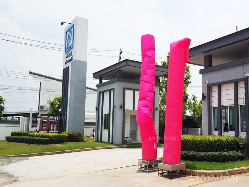 สกายทูปสีชมพูสดคู่ หน้าทางเข้าโครงการหมู่บ้านจัดสรร