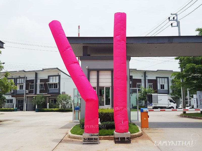 สกายทูปสีชมพูสดคู่ หน้าป้อมยามทางเข้าโครงการบ้านทาวน์โฮม